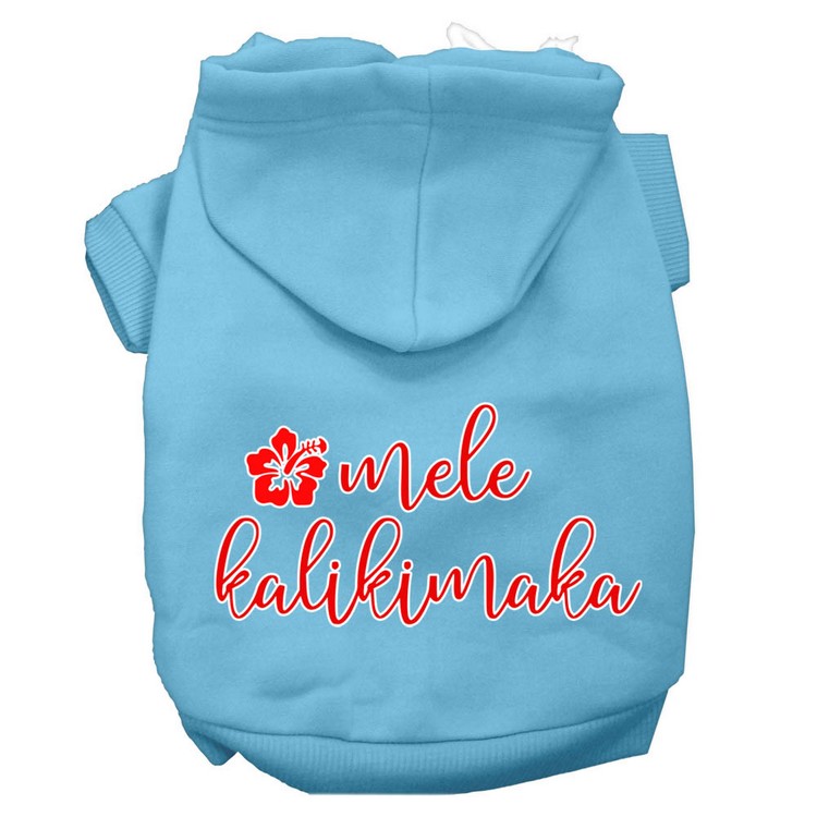 Mele Kalikimaka Screen Print Dog Hoodie Baby Blue XS